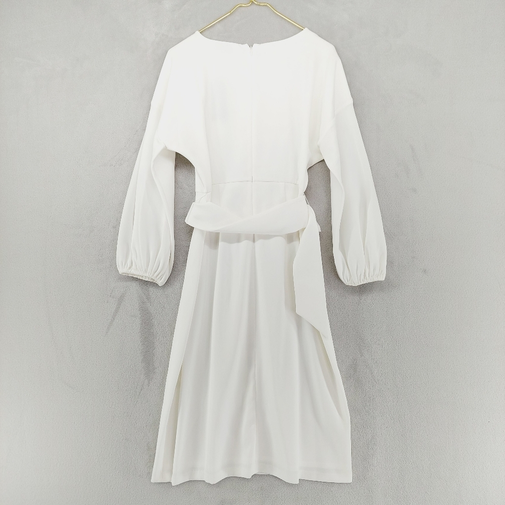 New Sachin & Babi Annie White Crepe Sheath Belt & Blouson Sleeves Dress P4520 - Picture 8 of 11